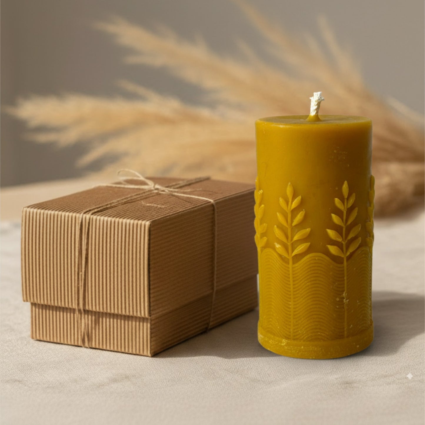 świeca z wosku pszczelego w stylu boho