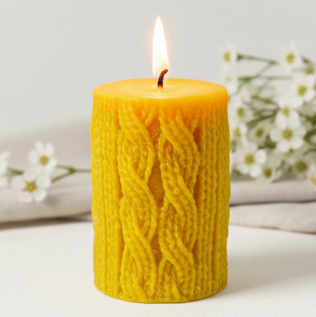 Świeca z wosku pszczelego walec w swetrze