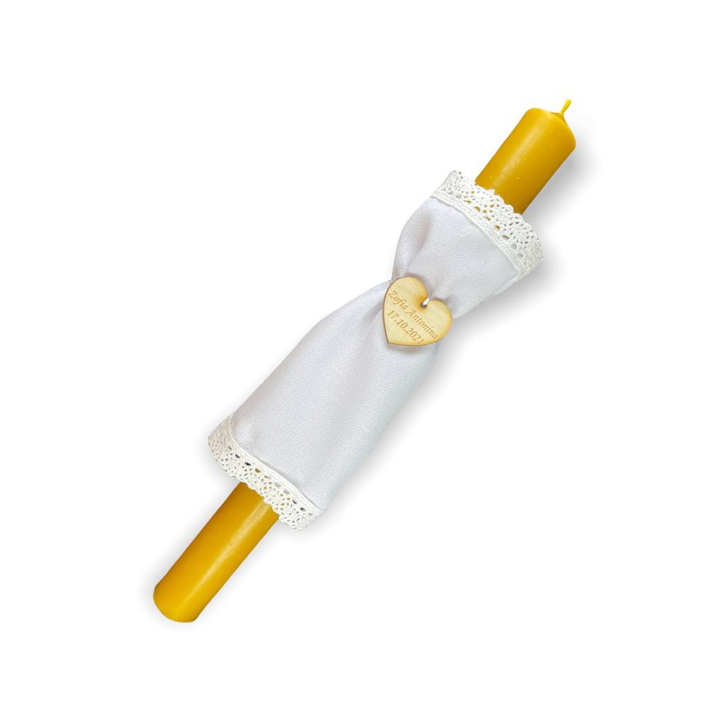 Gromnica na Chrzest z wosku pszczelego – materiał biały z koronką