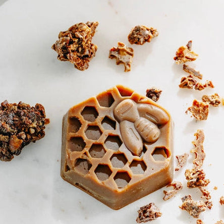 Naturalne mydło propolisowe z woskiem pszczelim w kształcie plastra miodu z motywem pszczoły do codziennej pielęgnacji skóry