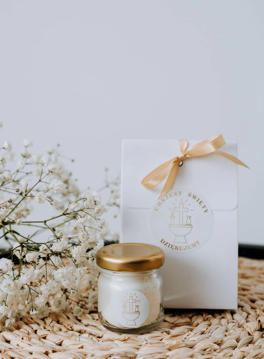 Podziękowania dla Gości na Chrzest – Mini Świeczka Naturalna z Wosku Pszczelego