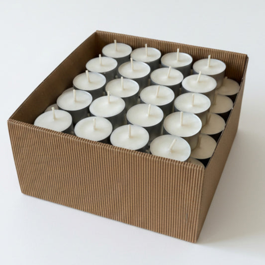 Duże świeczki tealight z wosku sojowego w kartonowym pudełku zbiorczym
