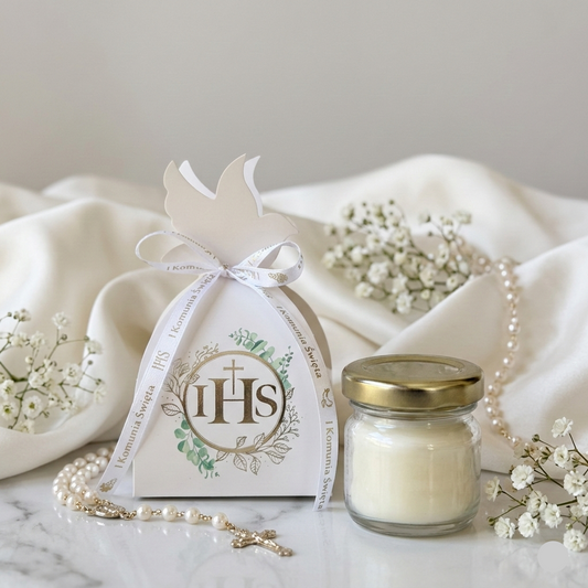Podziękowania dla Gości – Świeczka Sojowa Komunia Święta ✨🤍