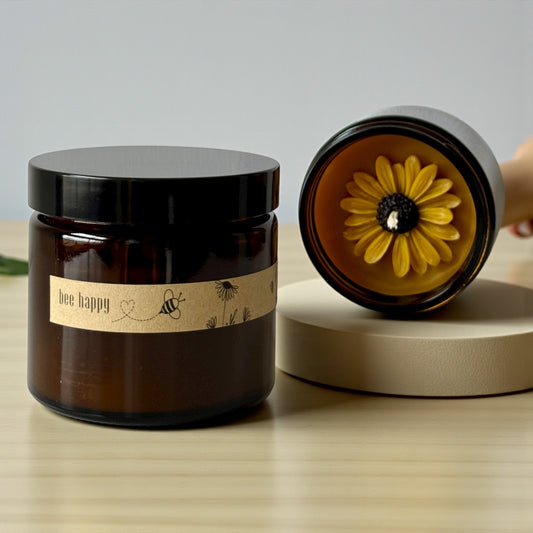 Świeca z wosku pszczelego ozdobna w słoneczniki w szkle