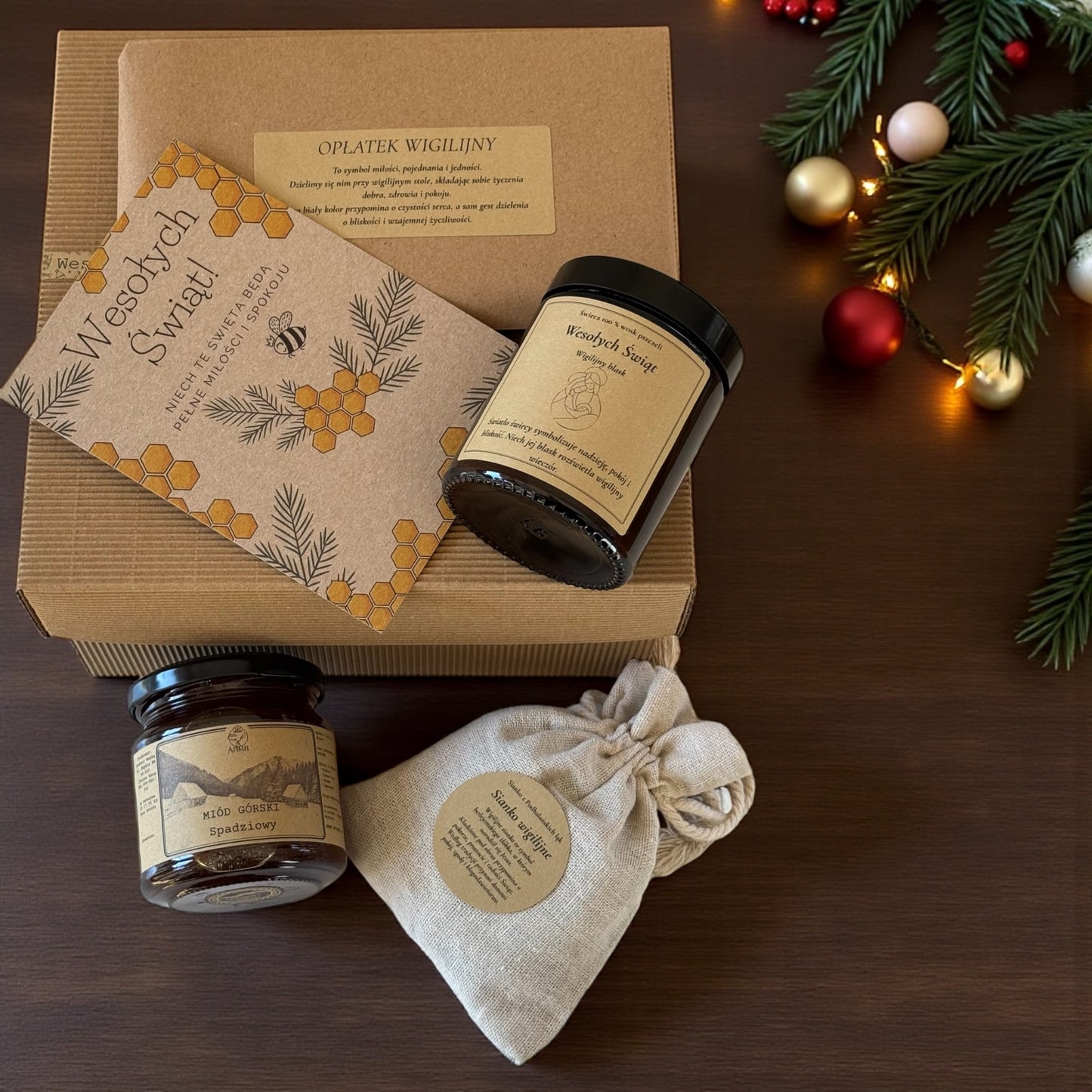 Wigilijny Zestaw Tradycji- Opłatek, Sianko, Miód i Świeca