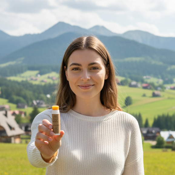 Balsam do ust z woskiem pszczelim i propolisem ochrona przed wiatrem i mrozem w górach naturalna pomadka ochronna