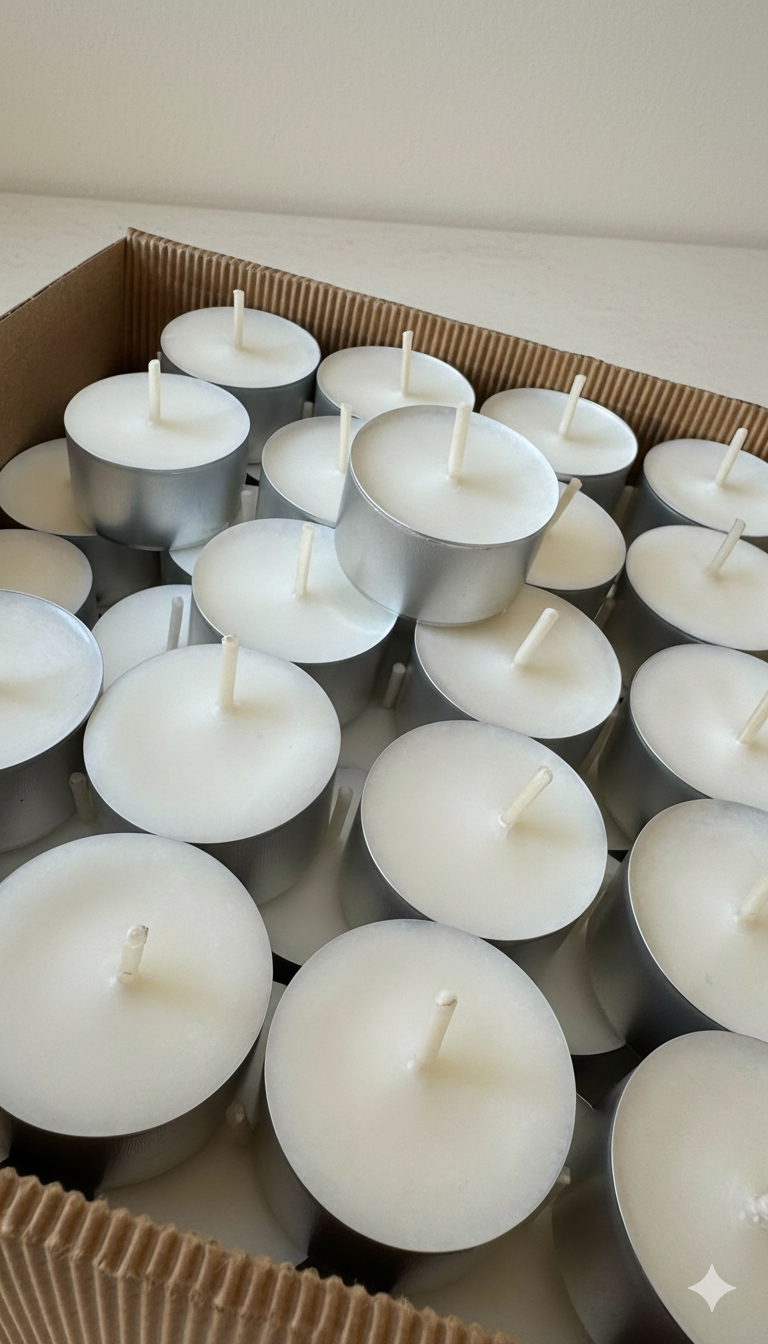 Duże tealighty sojowe w aluminiowych osłonkach – zestaw świeczek maxi w kartonie