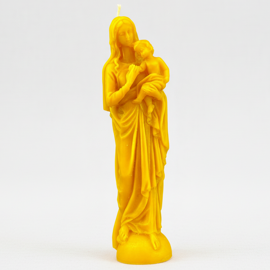Figurka z wosku pszczelego Matka Boska z dzieciątkiem religijna dekoracyjna