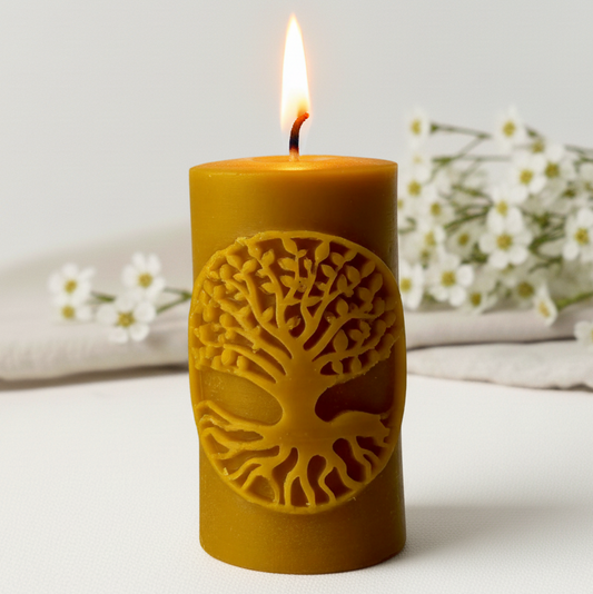 Świeca z wosku pszczelego drzewo życia dekoracyjna symboliczna naturalna