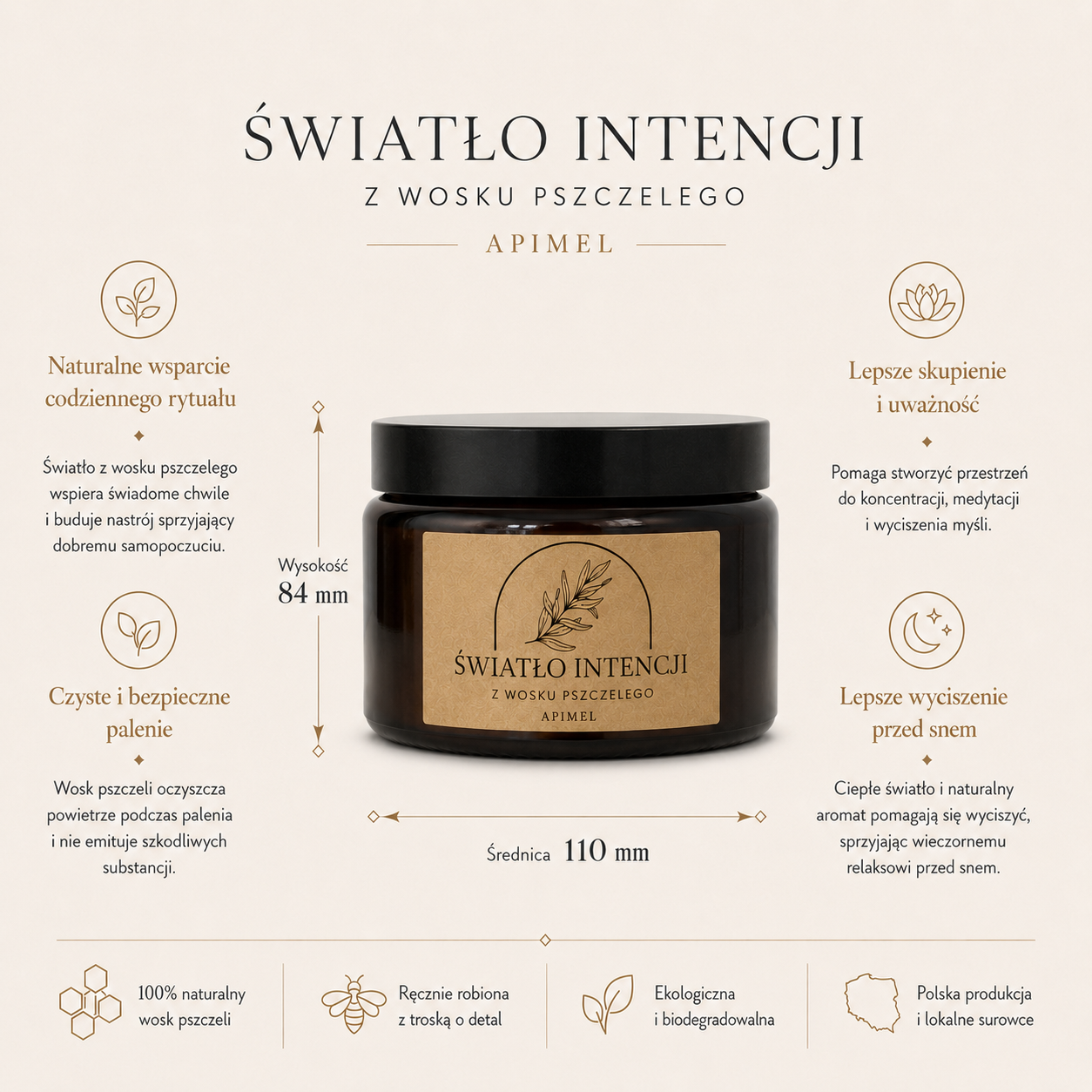 Świeca Intencyjna z Wosku Pszczelego w Szkle 500 ml — Apimel