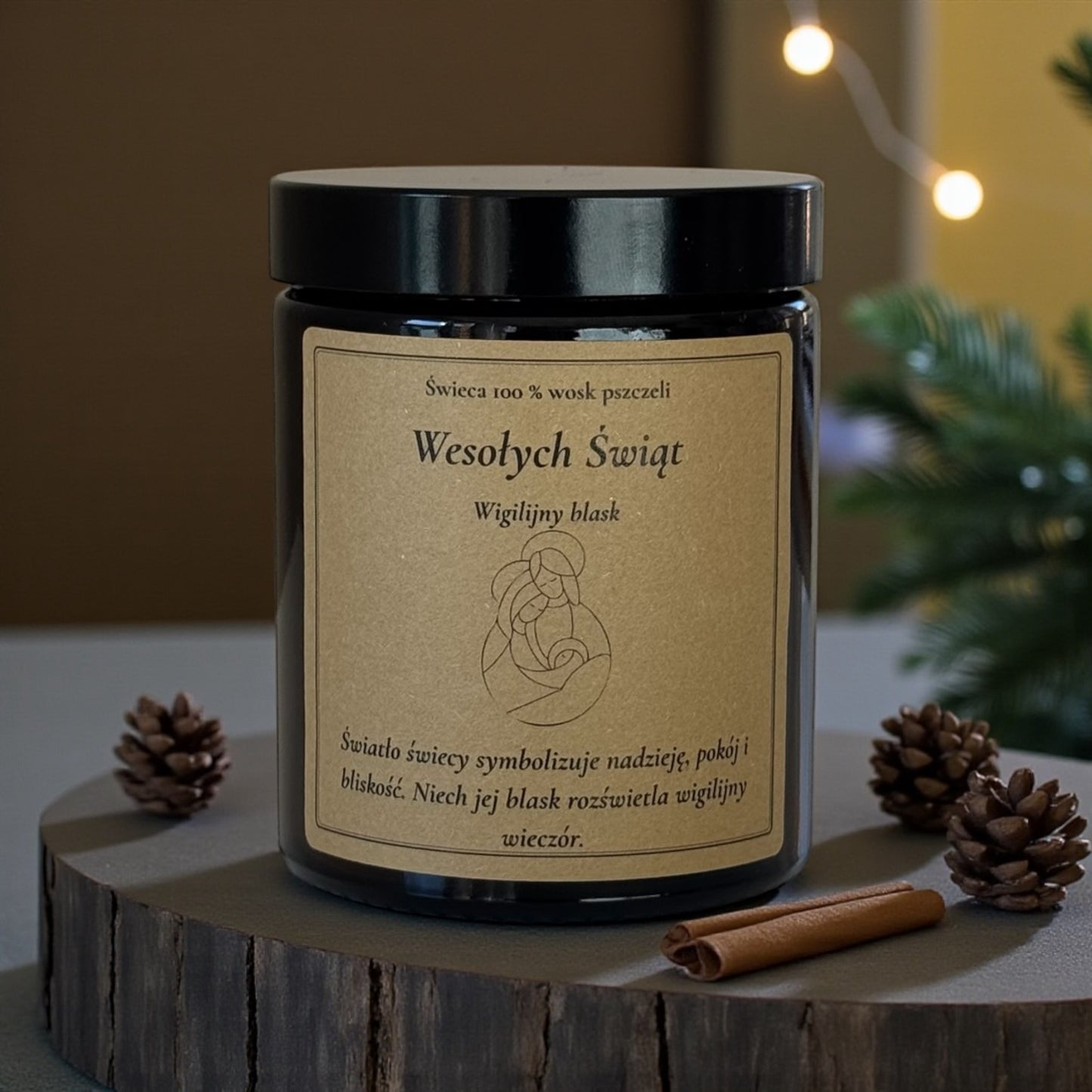 Świeca świąteczna Wesołych Świąt 100 procent wosk pszczeli w szkle naturalna świeca na Boże Narodzenie wigilijny blask