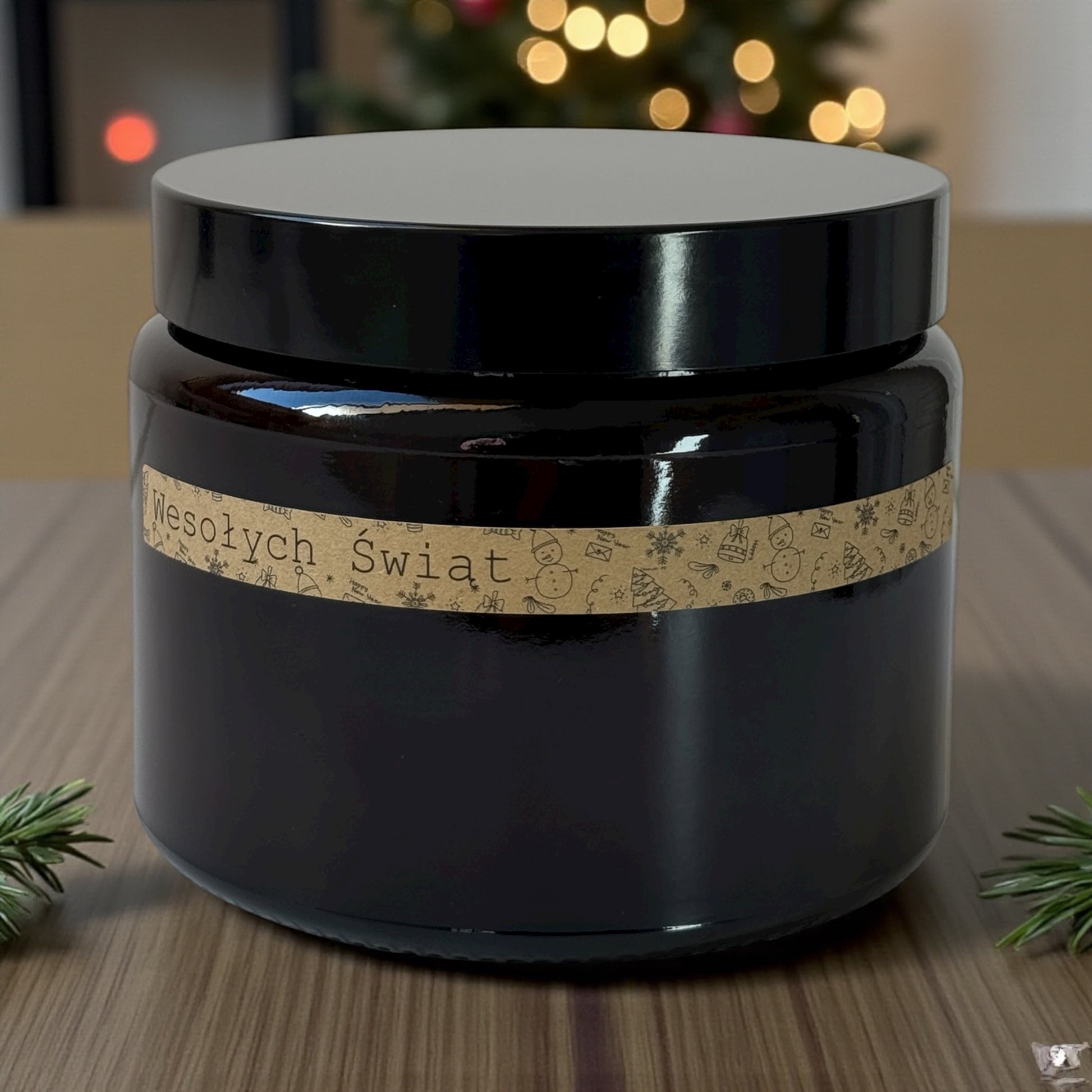 Świeca z wosku pszczelego  w szkle wesołych świąt